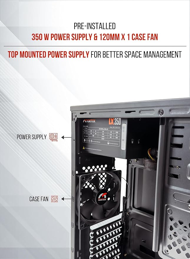 Tortox Zion ATX Case | Low-End PC Case with Pre-Installed Fan & 350W PSU - Image 2
