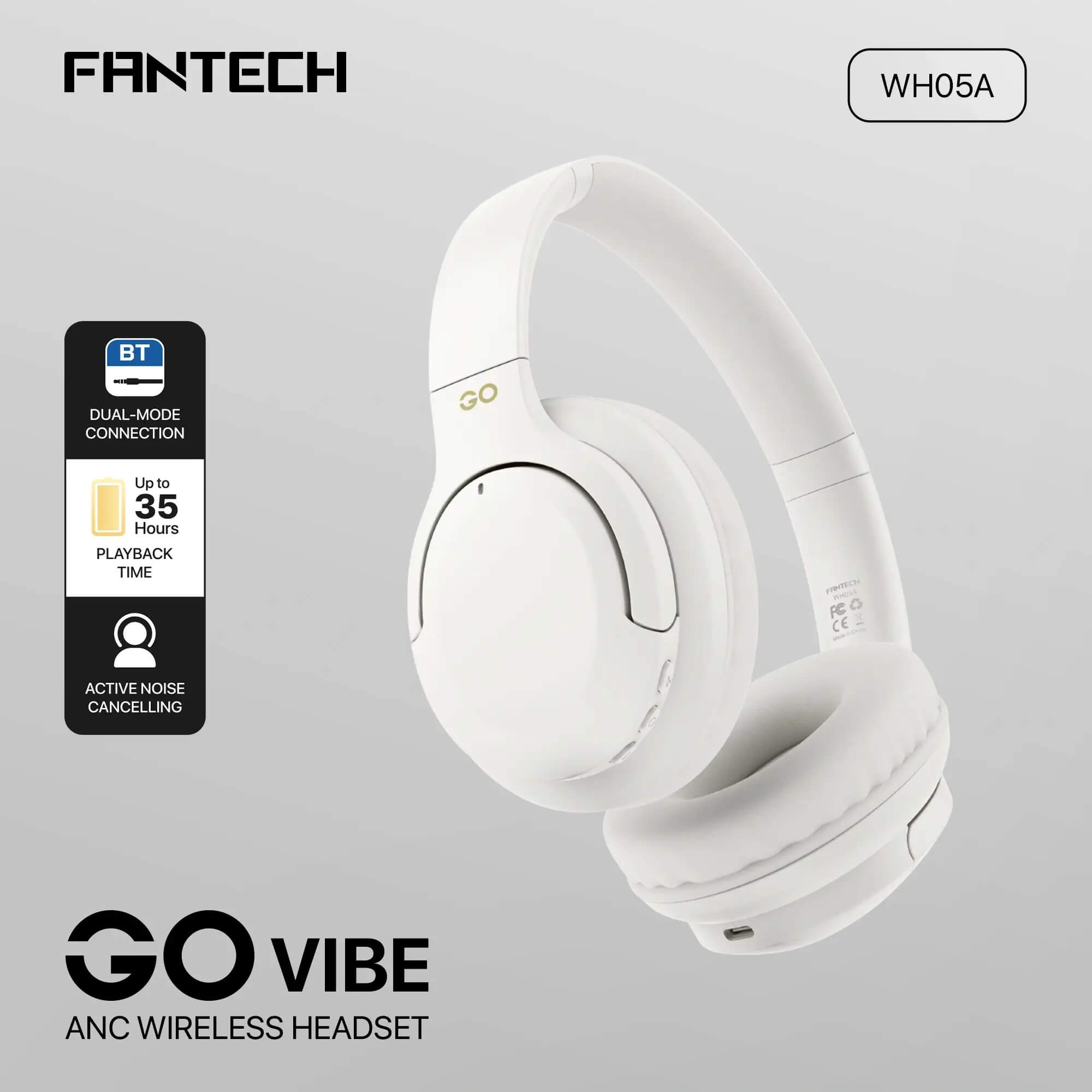 Fantech WH05A Go Vibe ANC Wireless Headset | White | Noise-Cancelling
