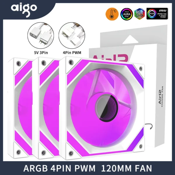 Aigo AIR12 120mm White Computer Case Fan | High-Performance Cooling - Image 2