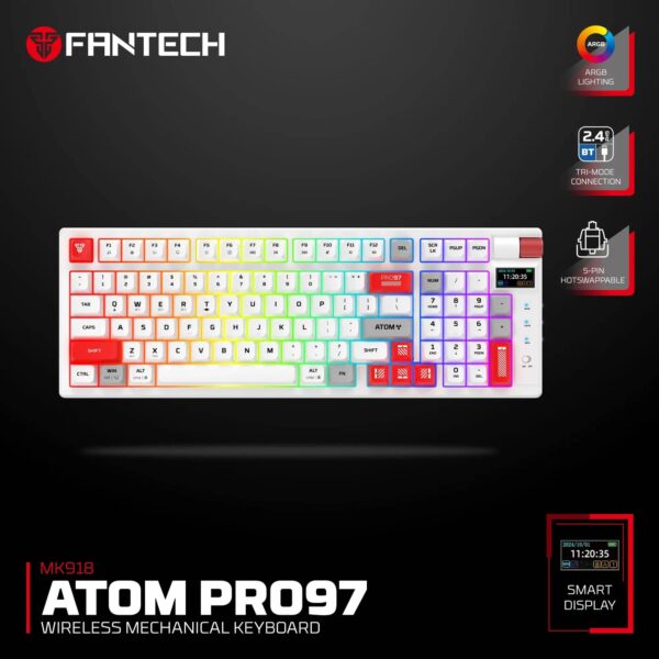 FANTECH MK918 ATOM PRO97 Mechanical Gaming Keyboard | White, Red Switch, Wireless