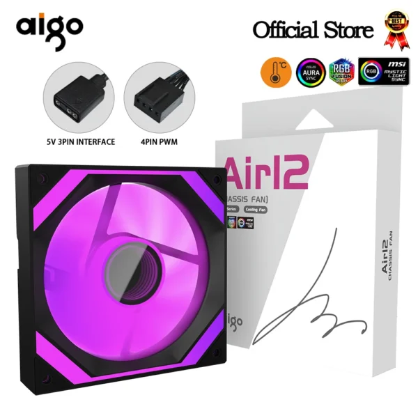 Aigo AIR12 Single Black Case Fan | High-Performance Cooling - Image 2