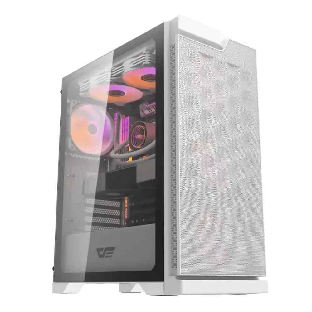 DK361 White ATX Case | Tempered Glass | 4 Pre-Installed ARGB Fans - Image 4