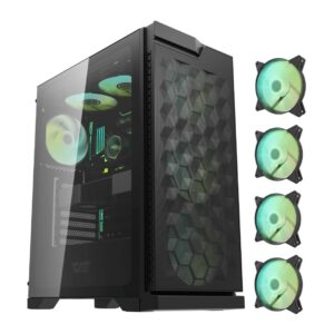 DarkFlash DK361 ATX Case | Black | Tempered Glass | 4 Pre-Installed ARGB Fans
