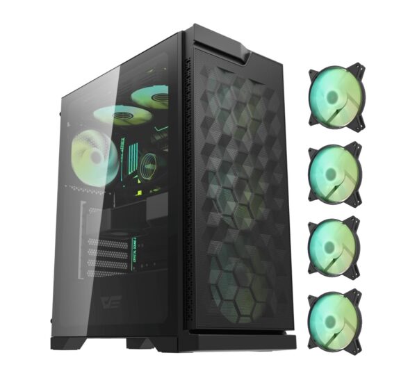 DarkFlash DK361 ATX Case | Black | Tempered Glass | 4 Pre-Installed ARGB Fans