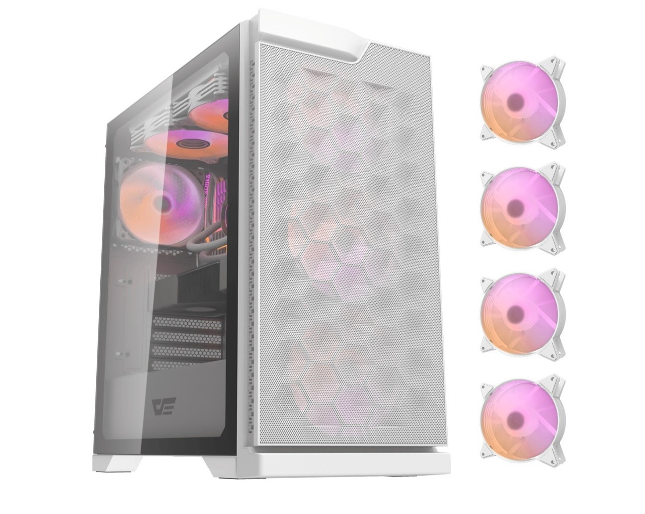 DK361 White ATX Case | Tempered Glass | 4 Pre-Installed ARGB Fans