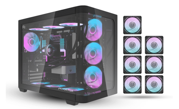 TORTOX CURVO ATX Case Black | Tempered Glass | 6 Pre-Installed ARGB Fans
