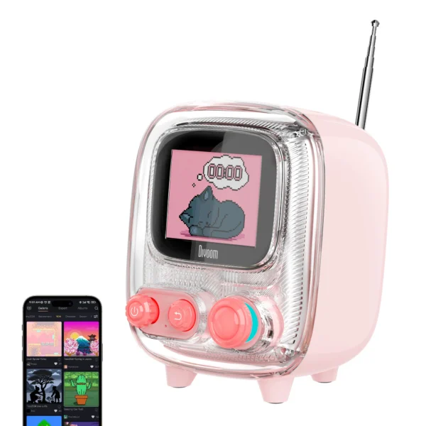 Divoom Tivoo-2 Retro TV Pixel Art Speaker - Pink - Image 3