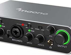 Maonocaster PS22 Audio Interface for Recording, Music Production & Guitar – Black