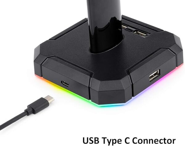 Redragon HA300 Scepter Pro RGB Headset Stand – Backlit Gaming Headphone Stand with USB Hub - Image 4