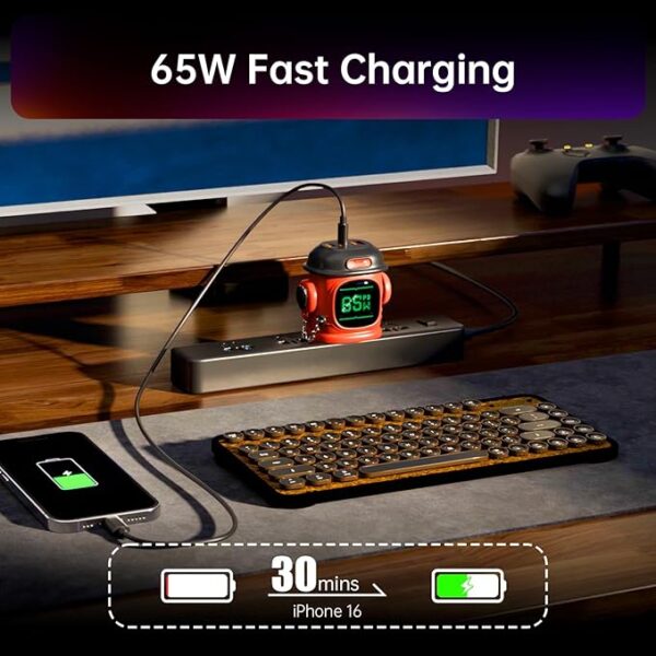 Divoom Dipow 65W GaN Multi-Port Fast Charger - Red - Image 4