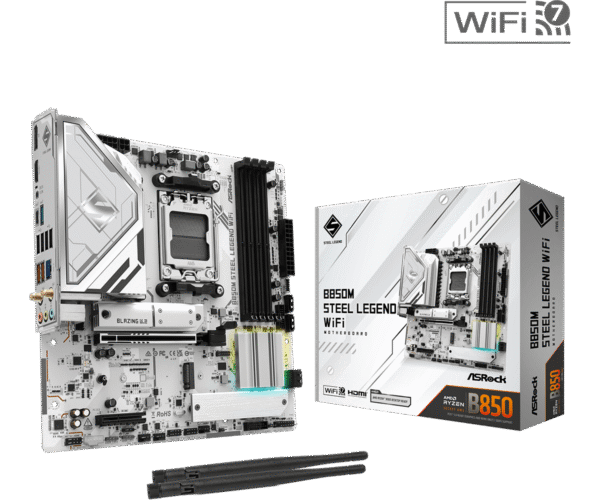 ASRock B850M Steel Legend WiFi | AMD AM5 Micro-ATX Motherboard with DDR5 & PCIe 5.0