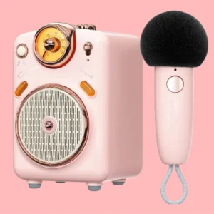 Divoom Fairy-OK Retro Bluetooth Speaker & Karaoke Mic - Pink