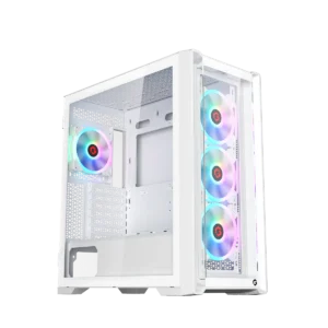 GAMEON Vortex Arctic Series Mid Tower Gaming Case – White, ARGB with Remote, 4 Fans Included