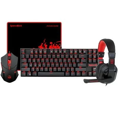 Redragon 4-in-1 Gaming Combo – K552-2 Mechanical Keyboard, M601 Mouse, H120 Headset, P001 Mouse Pad with Adapter