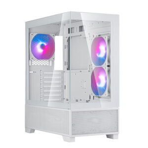 Lucid 05 White ATX PC Case – Exquisite Design with 270° Panoramic Glass View