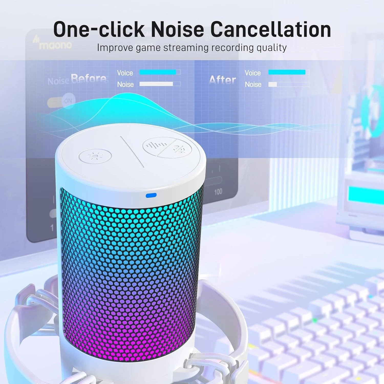 MAONO DM20 GamerWave USB Condenser Gaming Microphone | RGB Lighting | White - Image 6