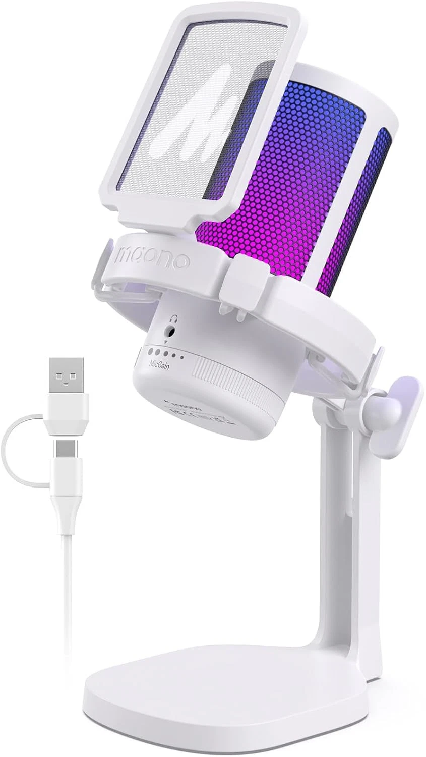 MAONO DM20 GamerWave USB Condenser Gaming Microphone | RGB Lighting | White