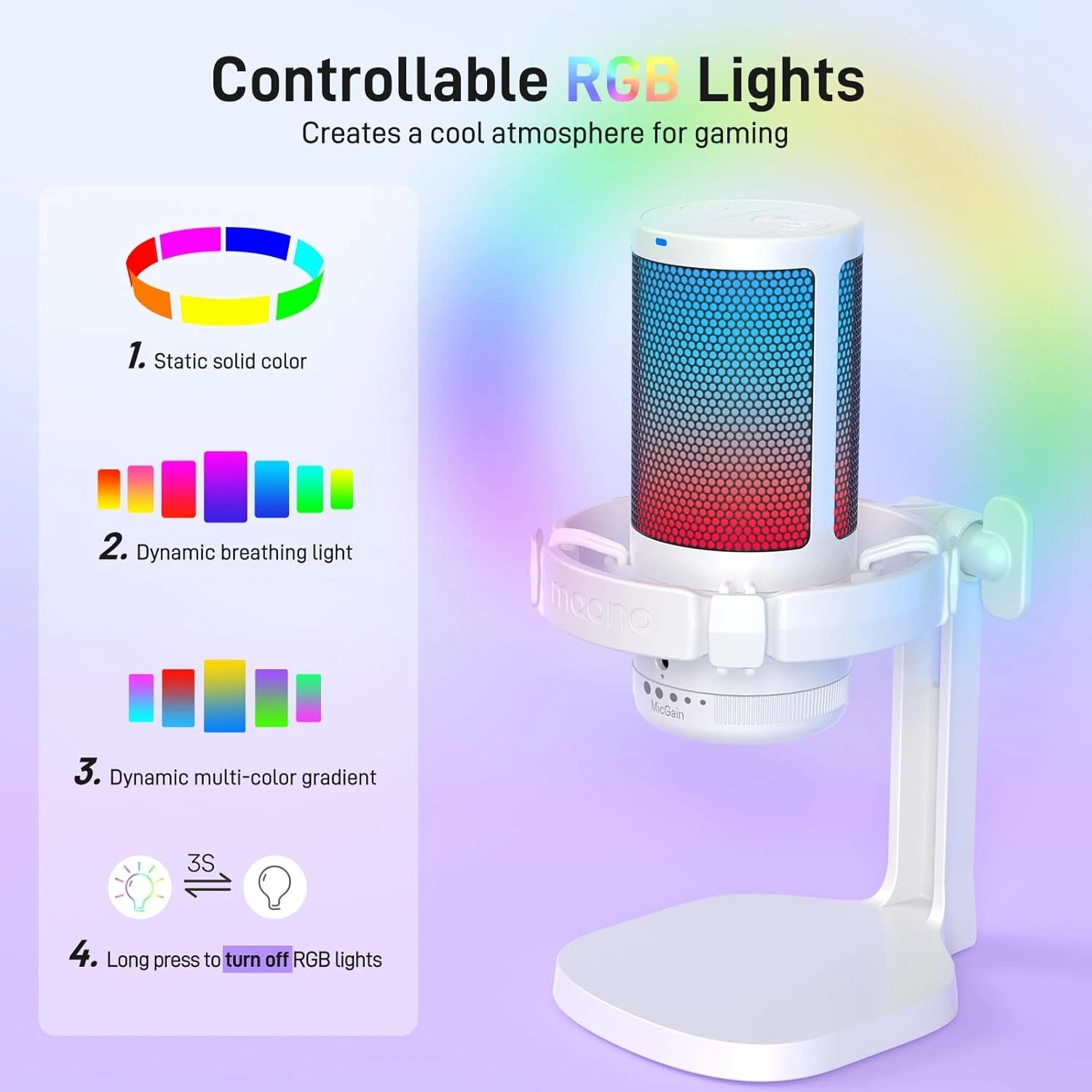 MAONO DM20 GamerWave USB Condenser Gaming Microphone | RGB Lighting | White - Image 5