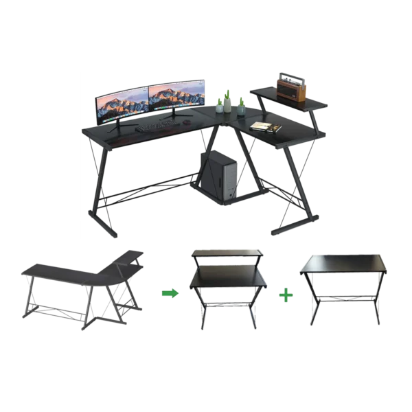 GAMEON 3-in-1 L-Shaped Slayer II XL Series Gaming Desk – Black, Large Surface with Accessories Stand - Image 2