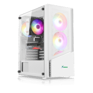 XANDER Velox Glass White | ATX Mid-Tower PC Case with 4x Outer Ring ARGB Fans & Controller