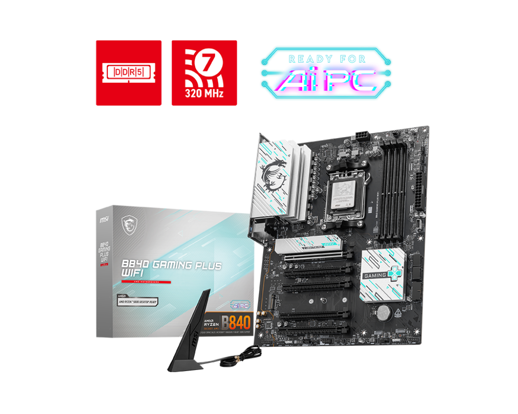MSI B840 GAMING PLUS WIFI | ATX Motherboard with DDR5, PCIe 5.0, WiFi 7 & Intel 15th/14th Gen Support