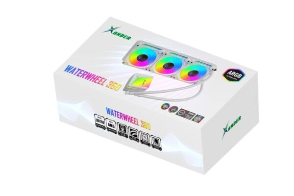 XANDER Waterwheel White 360 | ATX Mid-Tower PC Case with 3x 120mm ARGB Fans, Remote & ARGB Header