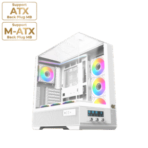 Xigmatek Vision Arctic White E-ATX Case | Tempered Glass, USB Type-C, 7x ARGB Fans & LED Control Panel