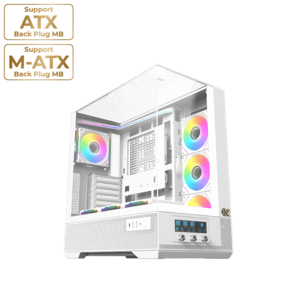 Xigmatek Vision Arctic White E-ATX Case | Tempered Glass, USB Type-C, 7x ARGB Fans & LED Control Panel