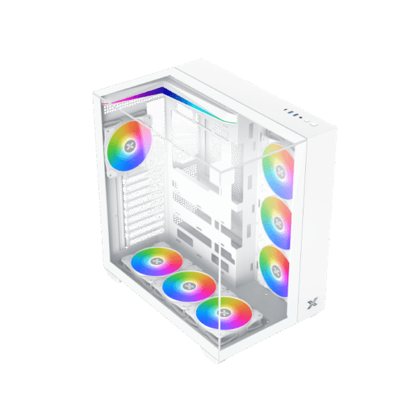 Xigmatek Aqua V Arctic White ATX Case | 3x Tempered Glass, 7x ARGB Fans & Remote Control Kit - Image 3