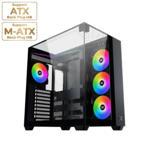 Xigmatek Aqua V Black ATX Case | 3x Tempered Glass, 7x ARGB Fans & Remote Control Kit