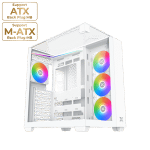 Xigmatek Aqua V Arctic White ATX Case | 3x Tempered Glass, 7x ARGB Fans & Remote Control Kit