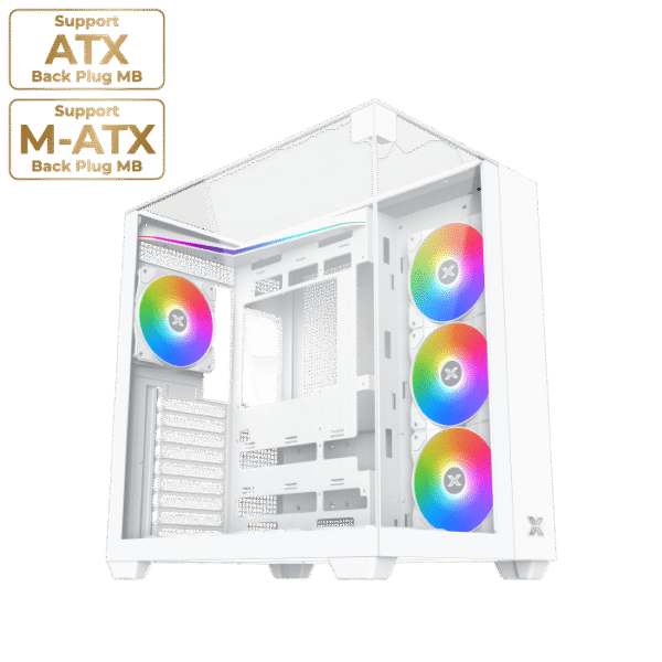 Xigmatek Aqua V Arctic White ATX Case | 3x Tempered Glass, 7x ARGB Fans & Remote Control Kit