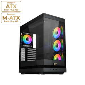 Xigmatek Meta Black E-ATX Case | Front & Side Tempered Glass, 4x ARGB Fans & Remote Control
