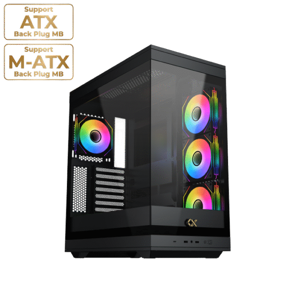 Xigmatek Meta Black E-ATX Case | Front & Side Tempered Glass, 4x ARGB Fans & Remote Control