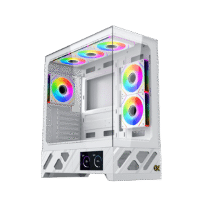 Xigmatek Alphard Pro Arctic White E-ATX Case | Dual Tempered Glass, 6" LCD Display, 6x ARGB Fans & PWM Remote Control