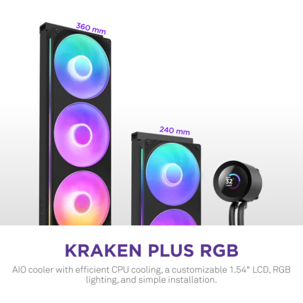 NZXT Kraken Plus 360 RGB V2 Black Cooler | High-Performance AIO Liquid Cooling - Image 2