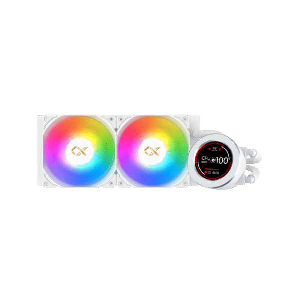 Xigmatek FROZR-O II Arctic 240 AIO Liquid Cooler | White 240mm Radiator, LCD Pump Head, 2×X22A Arctic PWM ARGB Fans & Galaxy II Fan Control - Image 2