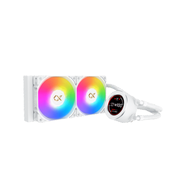 Xigmatek FROZR-O II Arctic 240 AIO Liquid Cooler | White 240mm Radiator, LCD Pump Head, 2×X22A Arctic PWM ARGB Fans & Galaxy II Fan Control