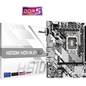 ASRock H610M-HDV/M.2+D5 | Intel 13th & 12th Gen Micro-ATX Motherboard with DDR5, PCIe 4.0 & M.2
