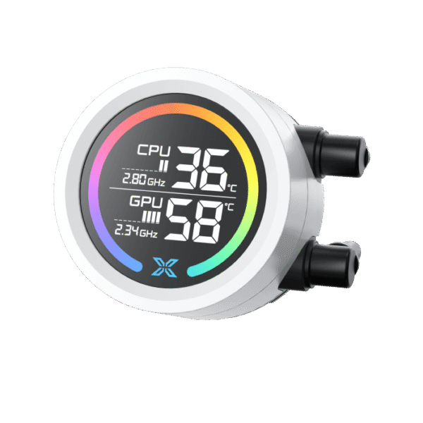 Xigmatek LK 240 Digital Arctic AIO Liquid Cooler | White 240mm Radiator, LCD Pump Head, PWM Fans & ARGB Controller - Image 3