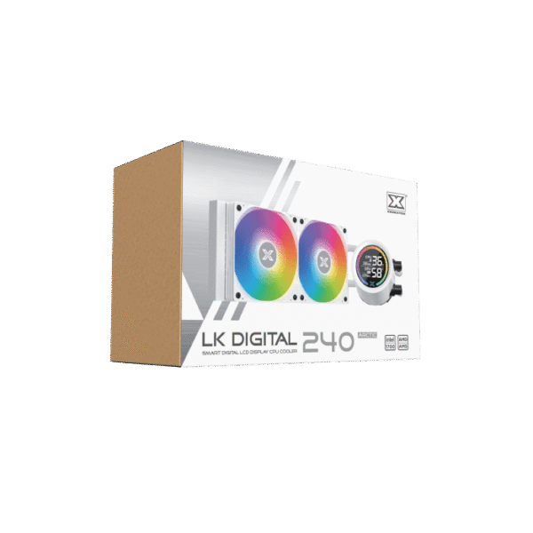 Xigmatek LK 240 Digital Arctic AIO Liquid Cooler | White 240mm Radiator, LCD Pump Head, PWM Fans & ARGB Controller - Image 6