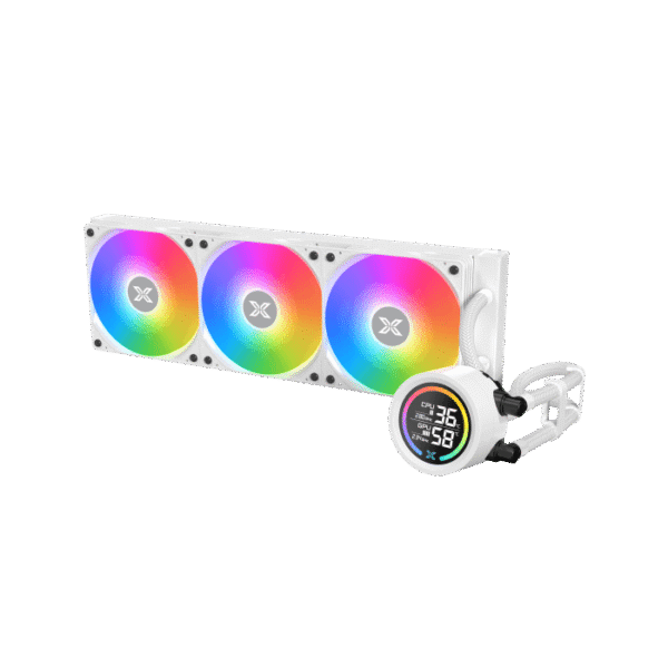 Xigmatek LK 360 Digital Arctic AIO Liquid Cooler | White 360mm Radiator, LCD Pump Head, PWM Fans & ARGB Controller