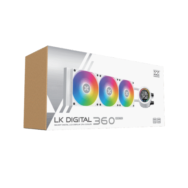 Xigmatek LK 360 Digital Arctic AIO Liquid Cooler | White 360mm Radiator, LCD Pump Head, PWM Fans & ARGB Controller - Image 6