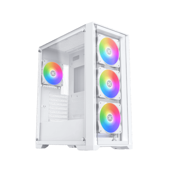 Xigmatek Quantum Arctic White E-ATX Case | Tempered Glass, 4x ARGB Fans & Control PCB