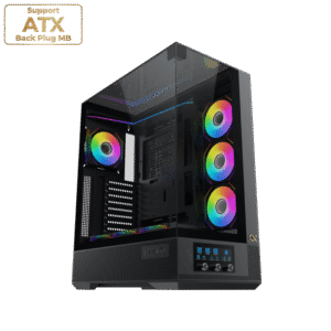 Xigmatek Vision Pro Black E-ATX Case | Tempered Glass, USB Type-C, ARGB Fans & LED Control Panel