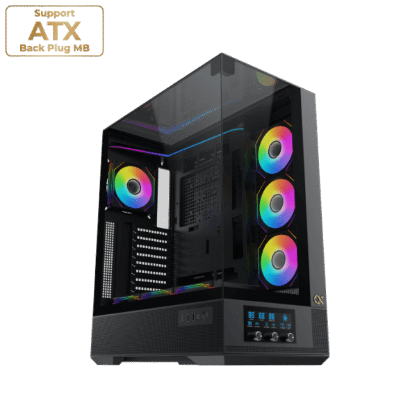 Xigmatek Vision Pro Black E-ATX Case | Tempered Glass, USB Type-C, ARGB Fans & LED Control Panel