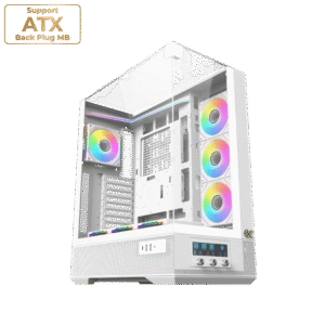 Xigmatek Vision Pro Arctic White E-ATX Case | Tempered Glass, USB Type-C, 8x ARGB Fans & LED Control Panel
