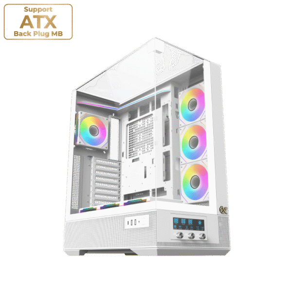 Xigmatek Vision Pro Arctic White E-ATX Case | Tempered Glass, USB Type-C, 8x ARGB Fans & LED Control Panel